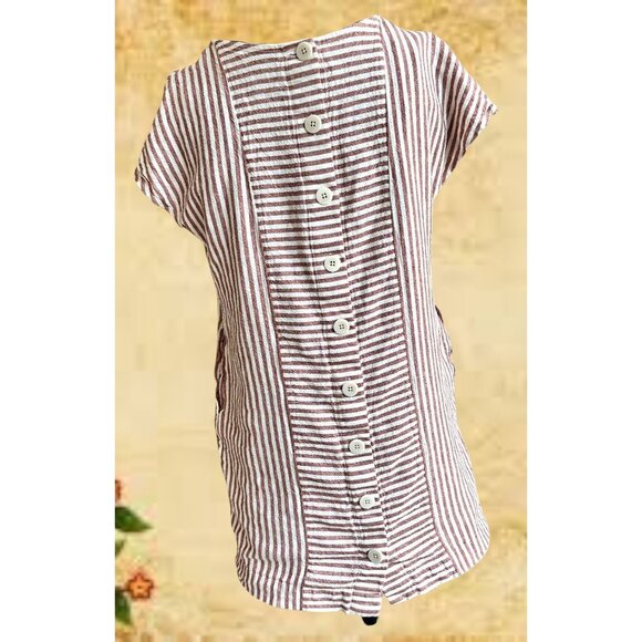 Madewell Striped Button Back Dress XS Extra Small Linen Blend Pockets Casual - Picture 3 of 11
